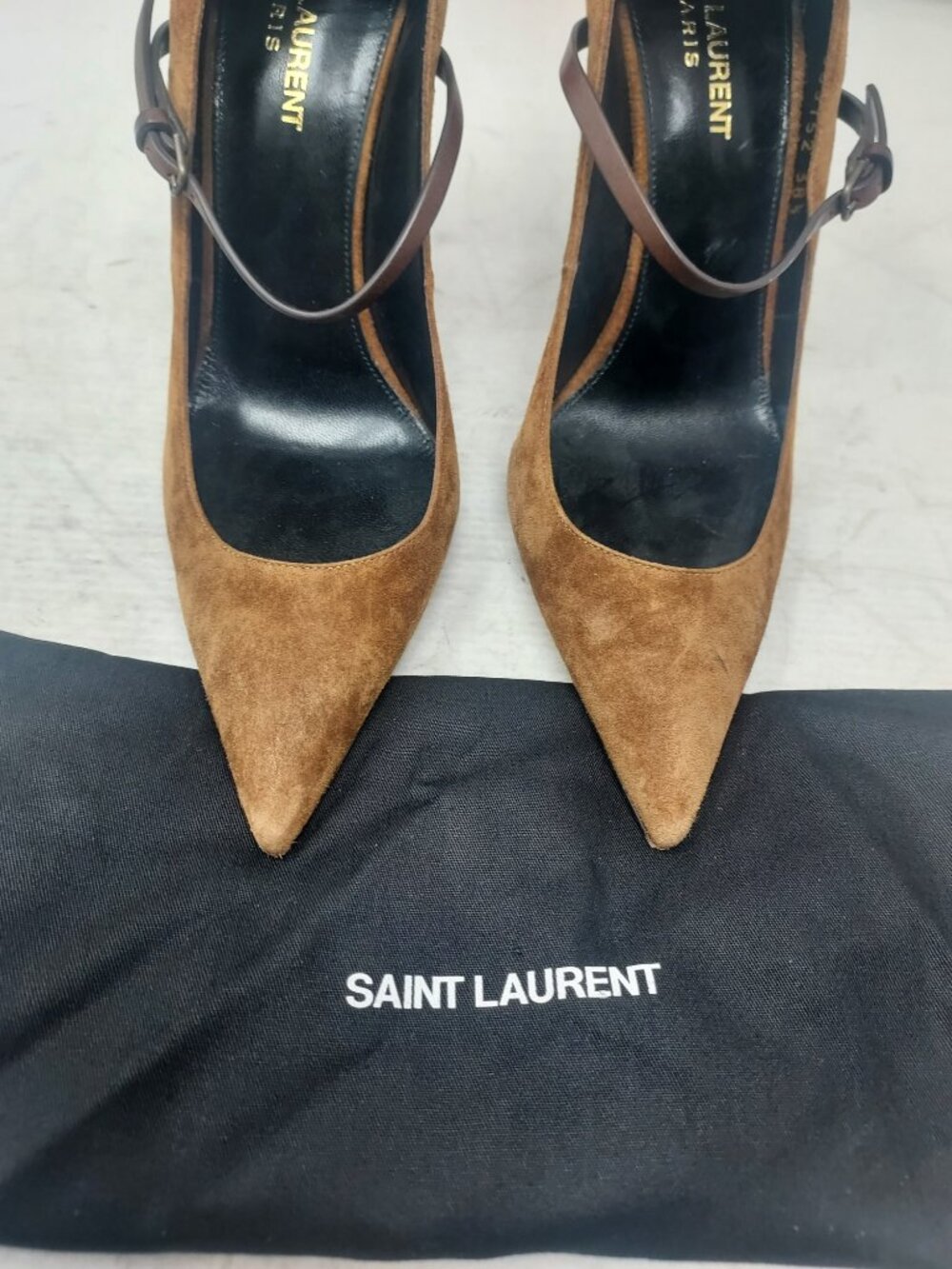 SAINT LAURENT Brown Marjorelle Suede Convertible Pump - Picture 8 of 11